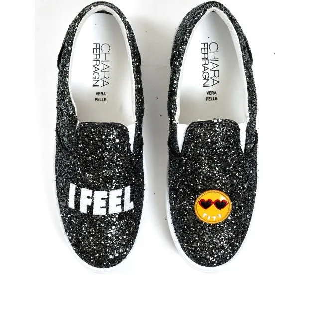 Chiara Ferragni Women's Gray Sparkle Emoji Slip-on Sneaker