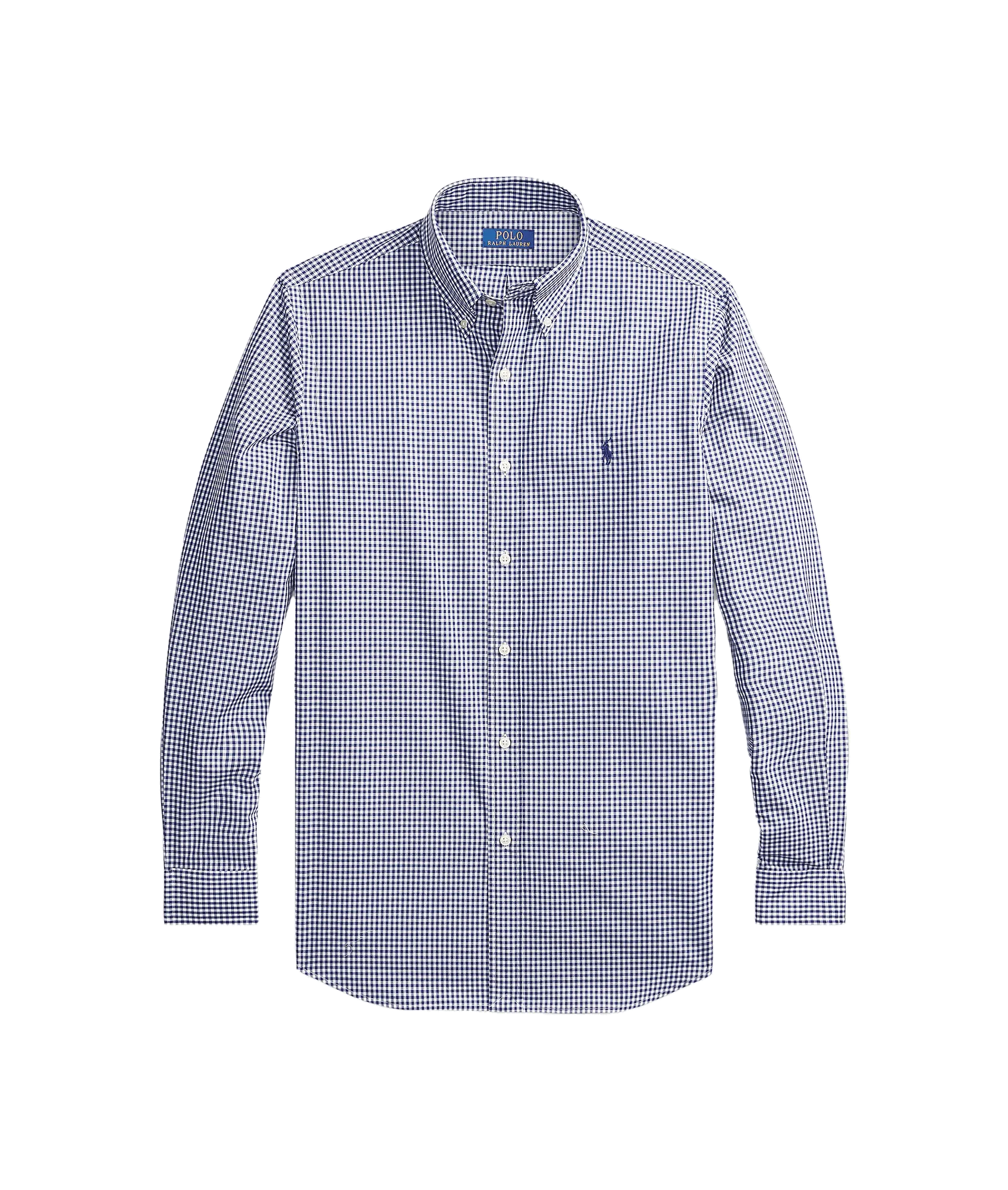 Custom Fit Gingham Stretch Poplin Shirt - Navy