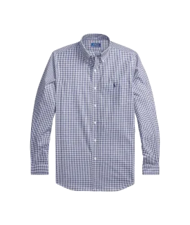 Custom Fit Gingham Stretch Poplin Shirt - Navy