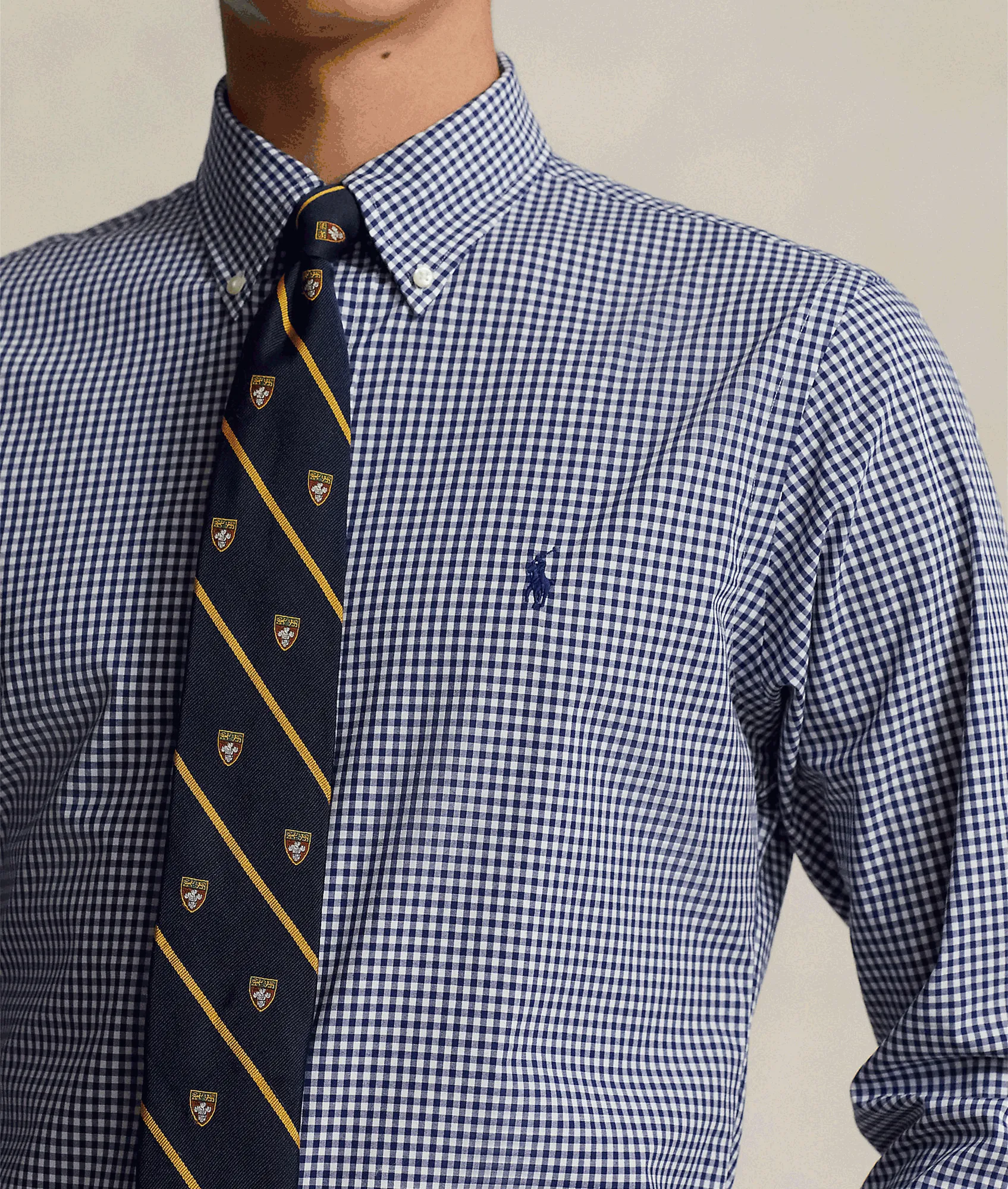 Custom Fit Gingham Stretch Poplin Shirt - Navy