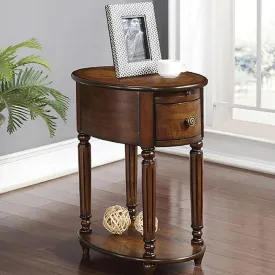 Dark Oak Oval Accent Table with Drawer and Shelf