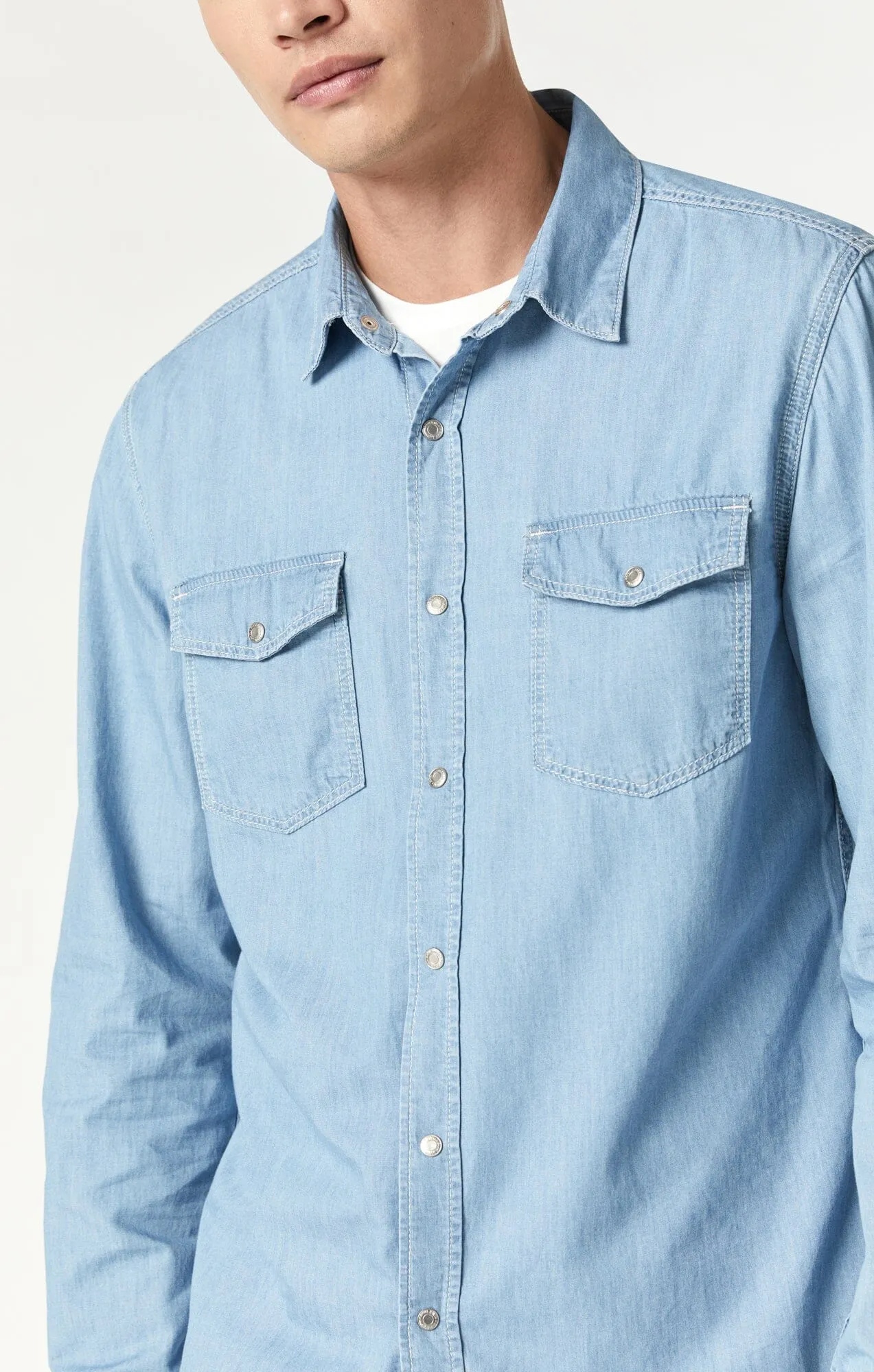 DAVE BUTTON DOWN SHIRT IN BLEACHED DENIM