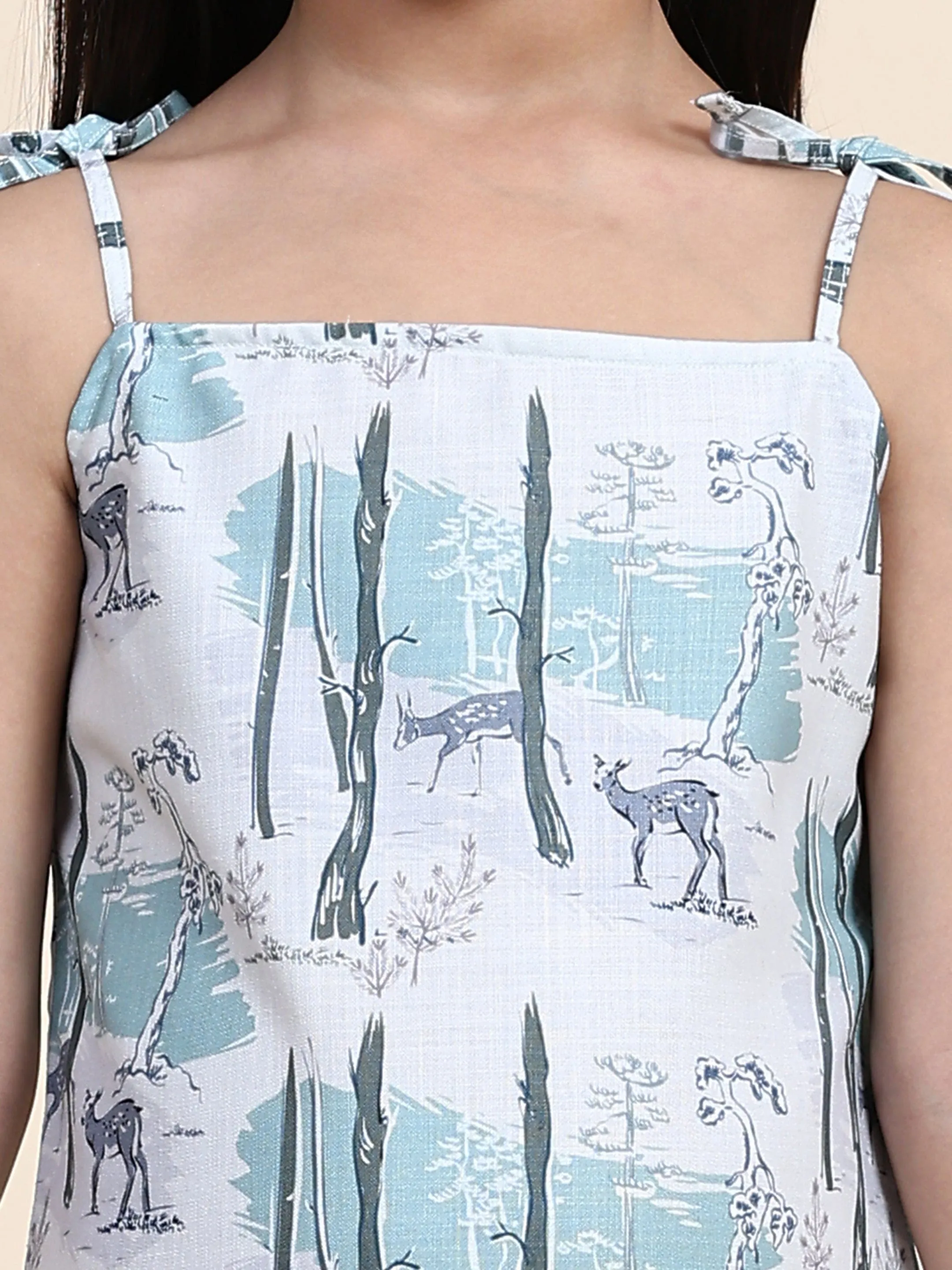 Deer Print Blend Linen Dress