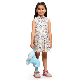 Dino on Car Print Blend Linen Dress