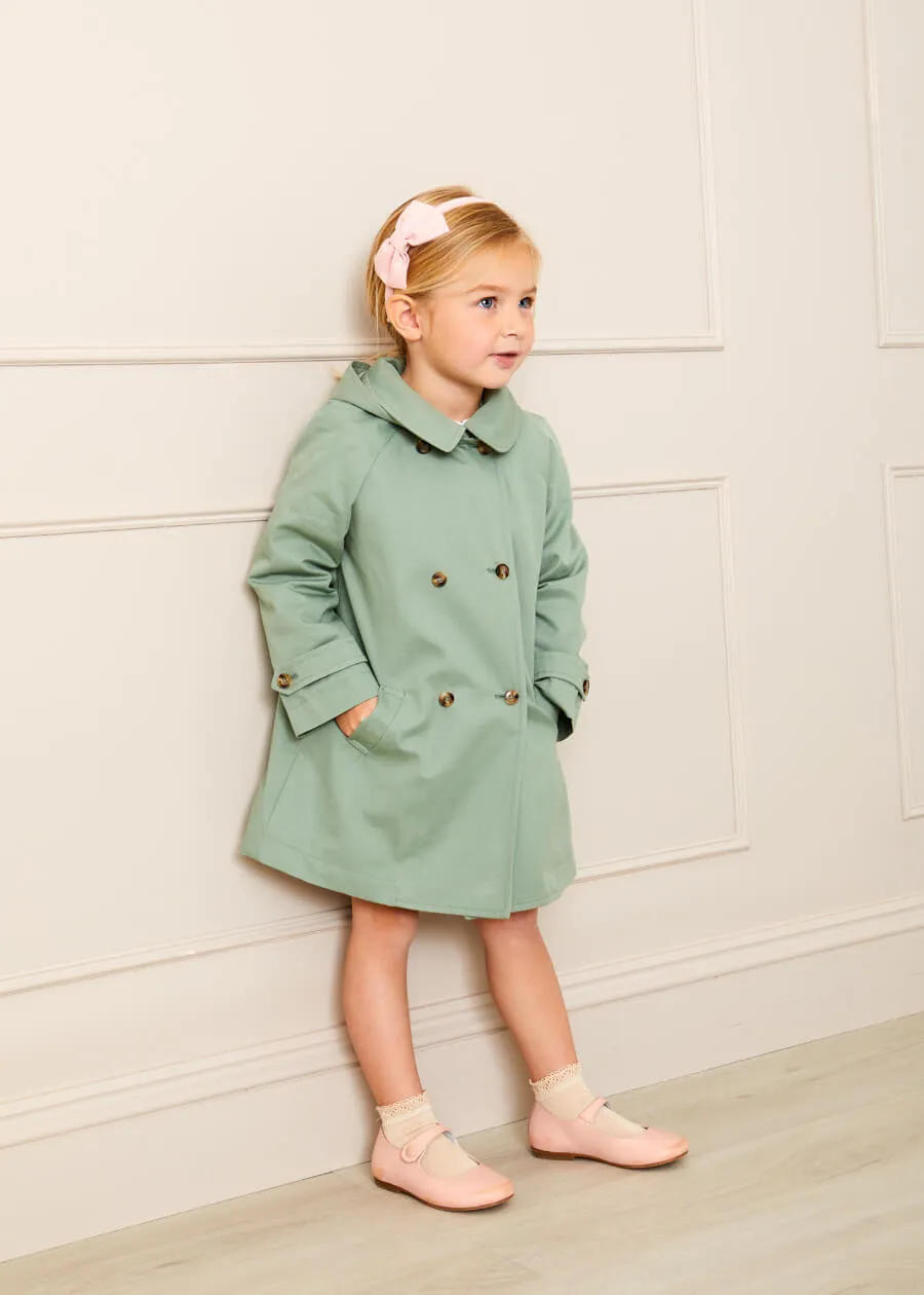 Double Breasted Coat with Detachable Hood in Green (18mths-10yrs)