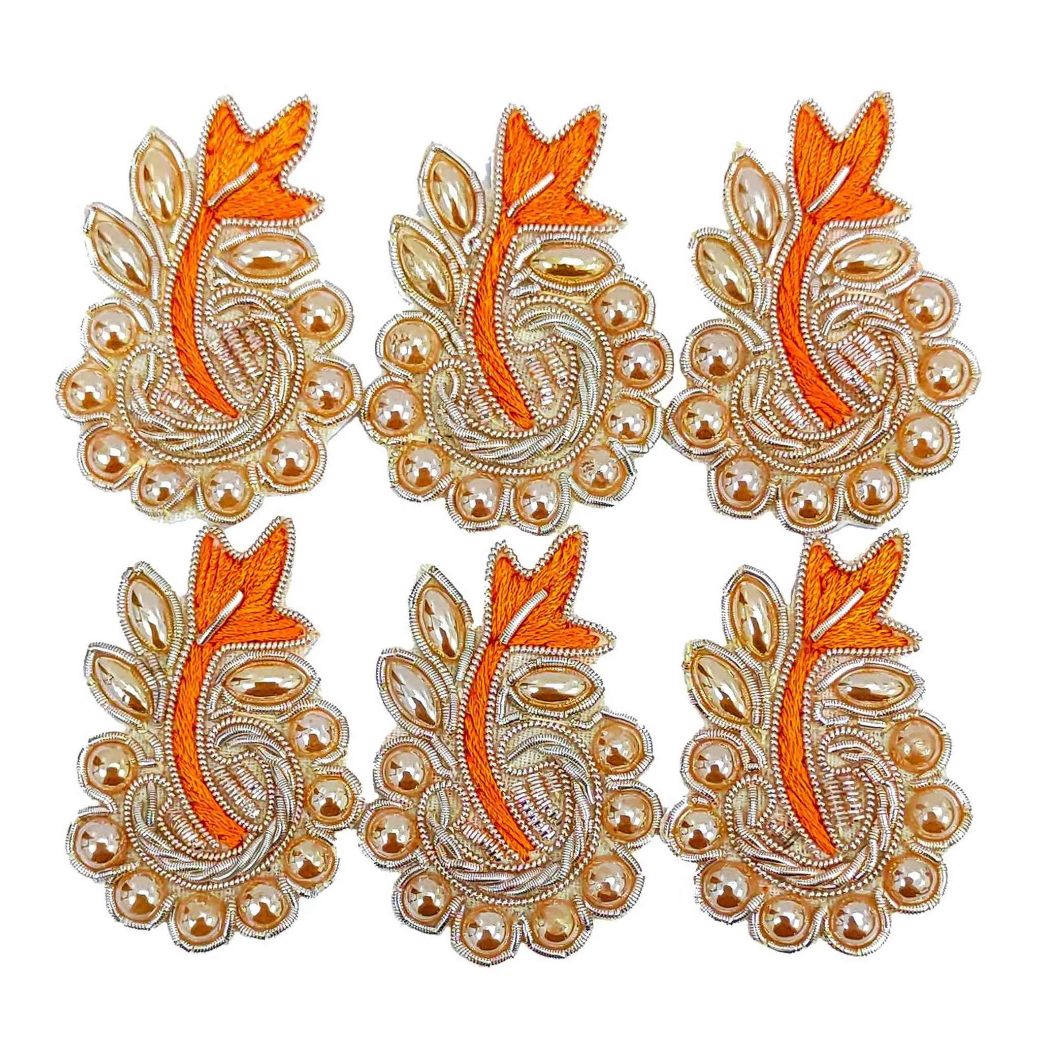 Elegant Handcrafted Golden Pearl and Yellow Embroidery Appliques for Fashion Decoration