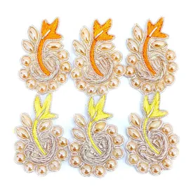 Elegant Handcrafted Golden Pearl and Yellow Embroidery Appliques for Fashion Decoration