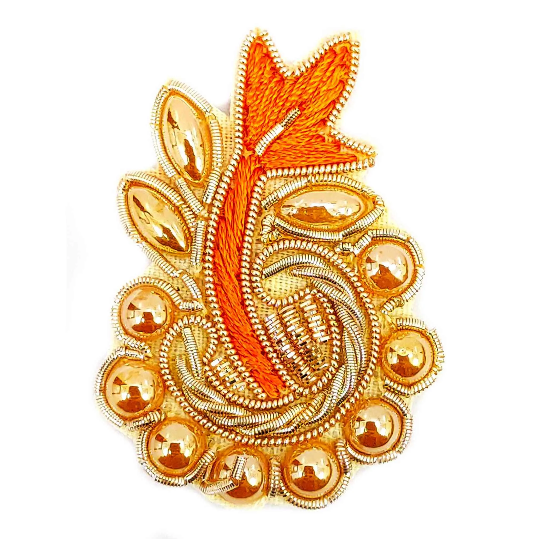 Elegant Handcrafted Golden Pearl and Yellow Embroidery Appliques for Fashion Decoration