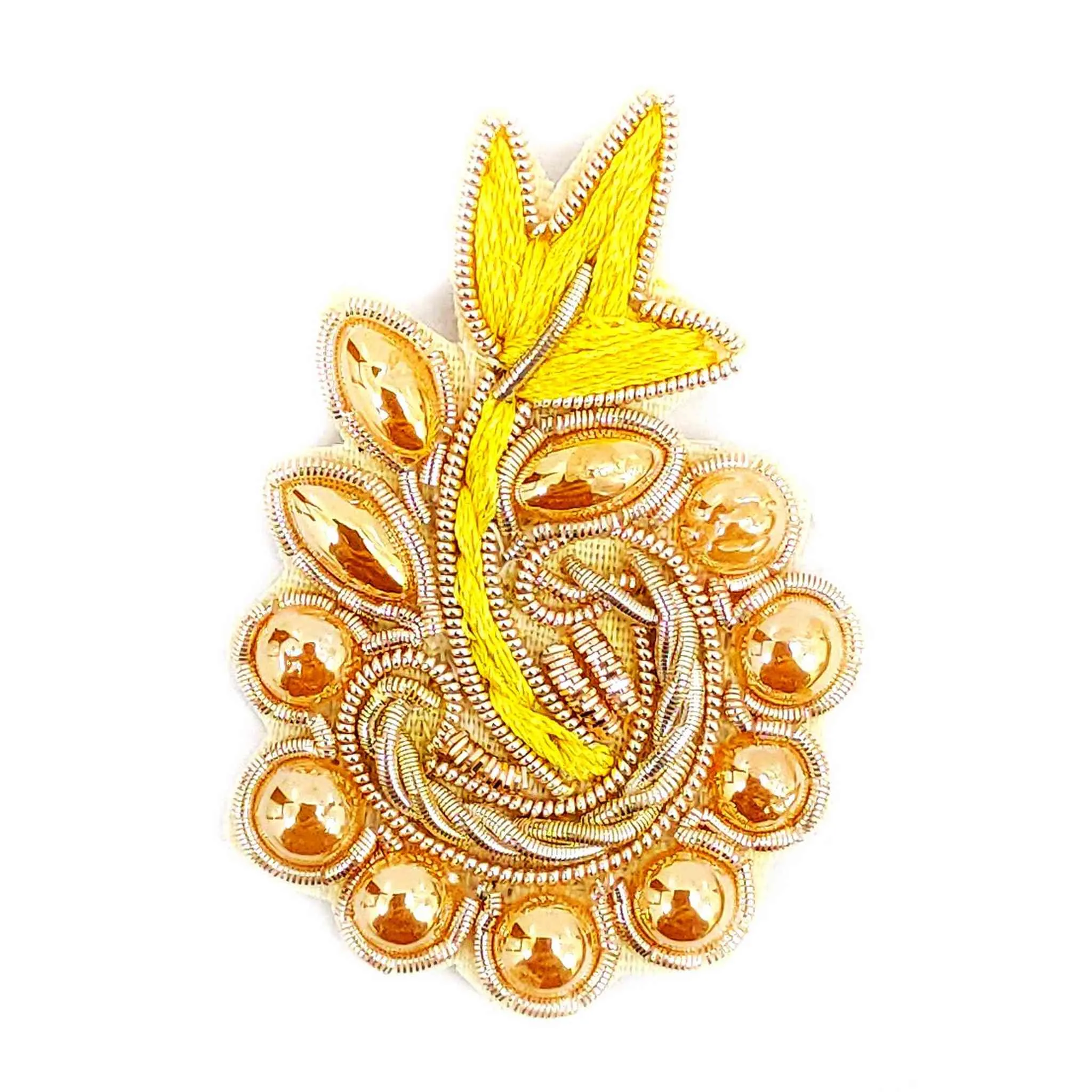 Elegant Handcrafted Golden Pearl and Yellow Embroidery Appliques for Fashion Decoration