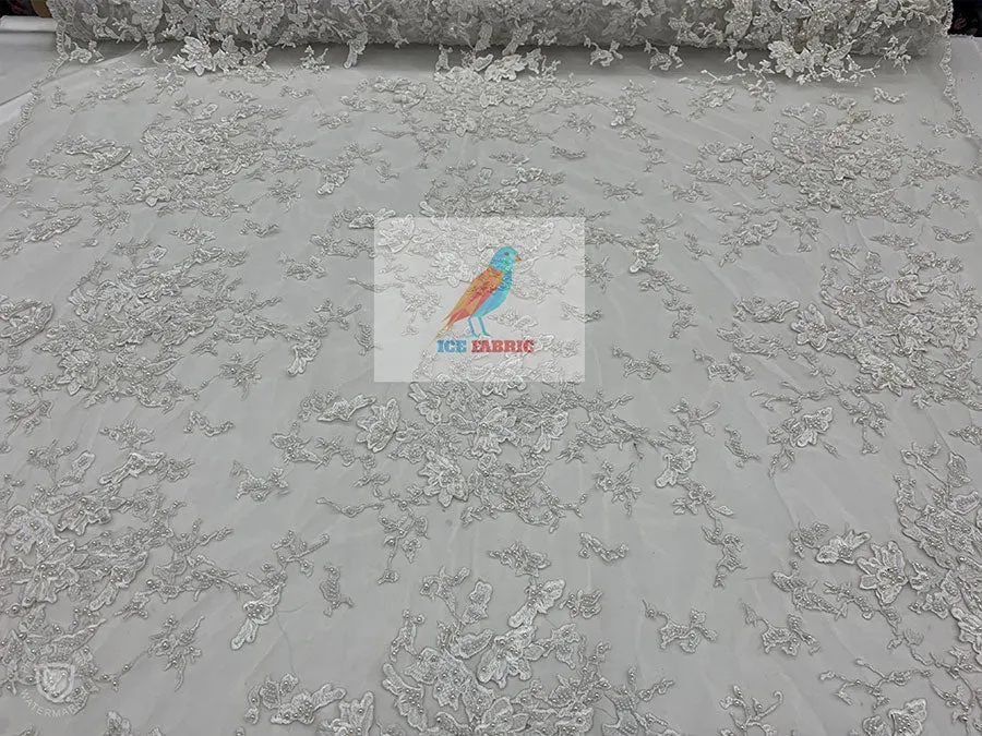 Embroidery Off White Handmade Beaded lace / Bridal Fabric