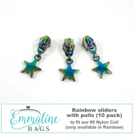 Emmaline Zipper Sliders with Pulls - *SIZE#5* (10 PACK) - Rainbow Star Dangle