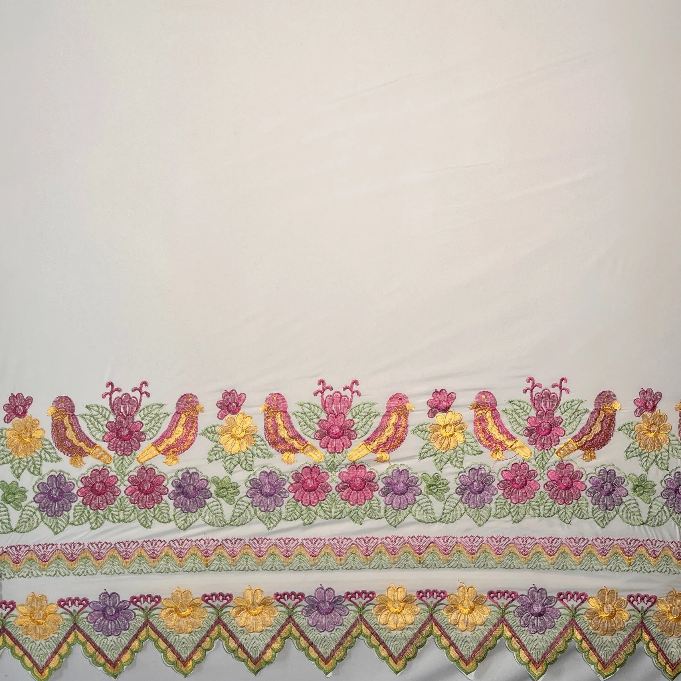 Floral Bird Embroidered Fabric | Polyester