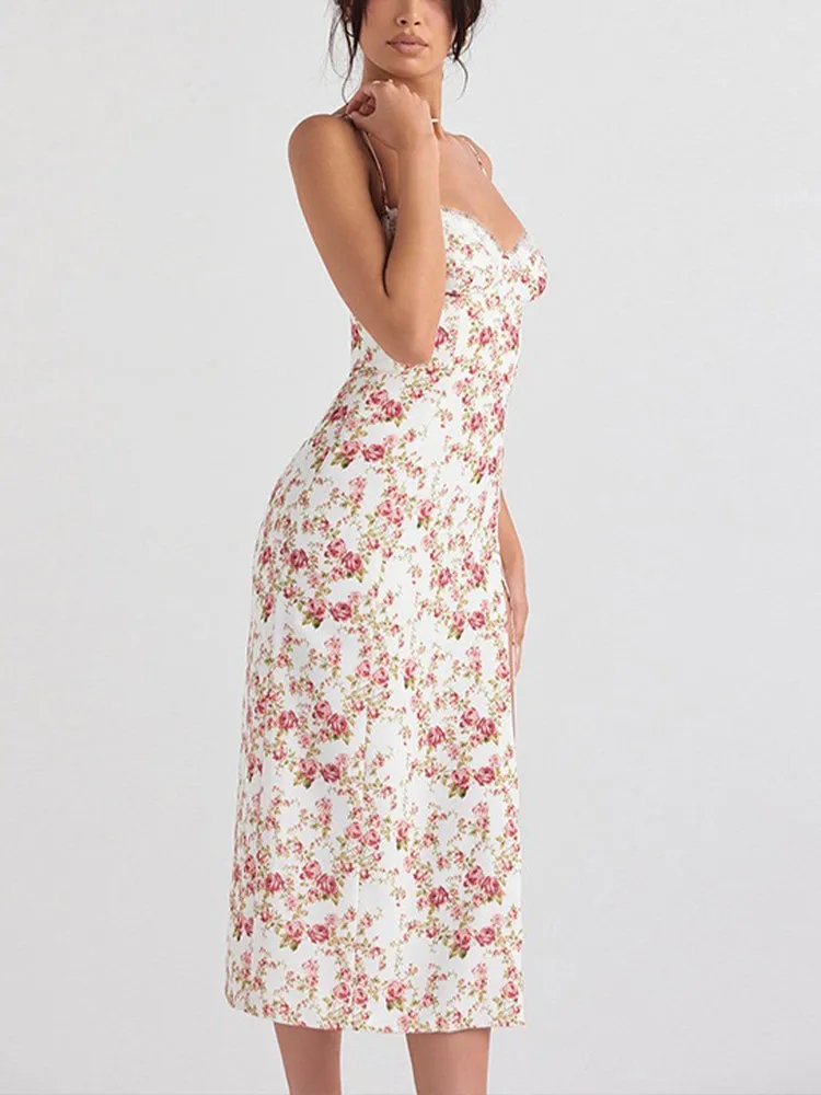 Floral Slit Suspender Dress