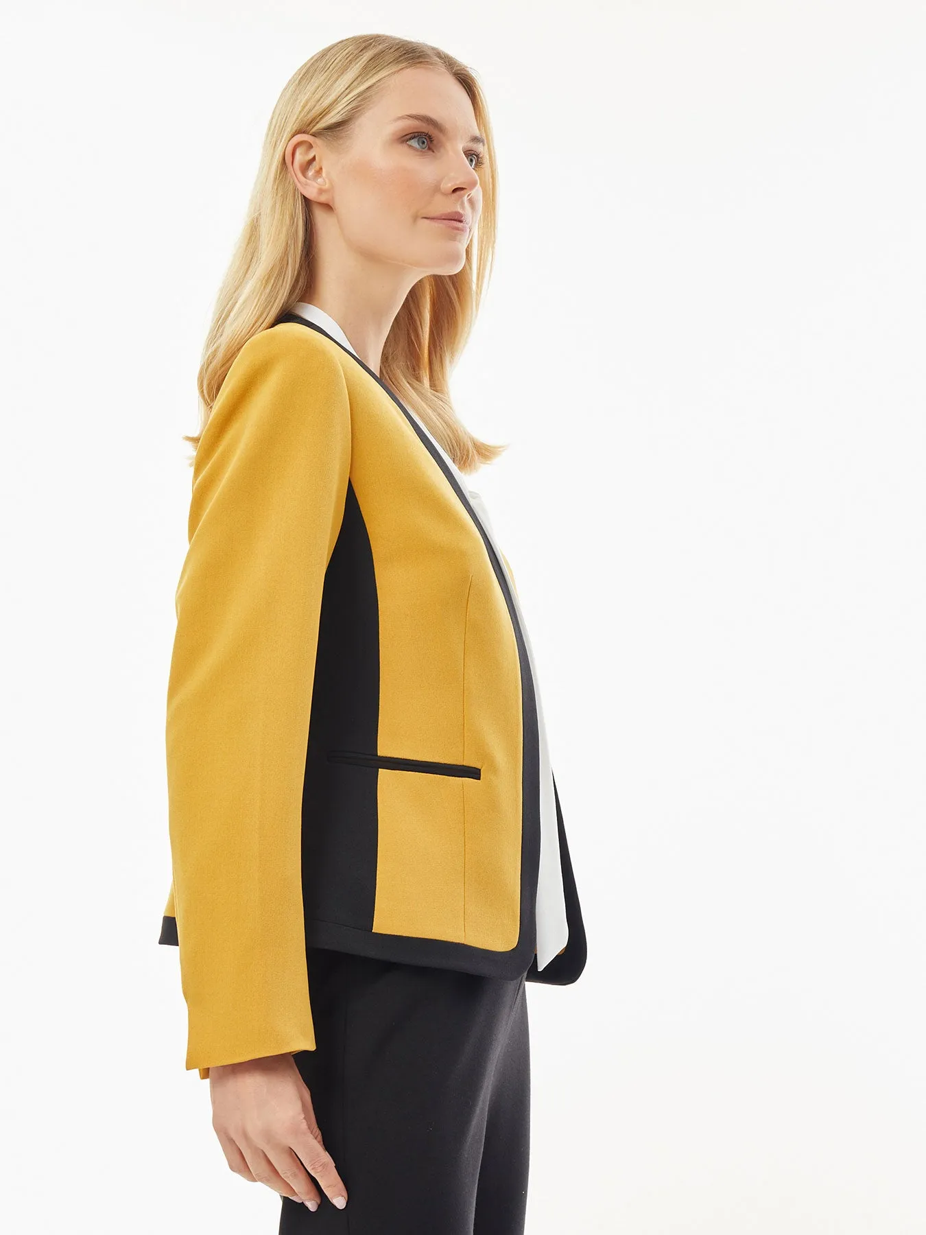 Framed Open Front Stretch Crepe Jacket