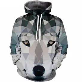 Geometric Wolf Grey Hoodie