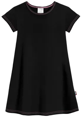 Girls Soft Cotton Jersey Cap Sleeve Dress | Black