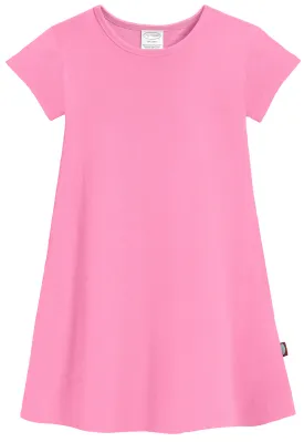 Girls Soft Cotton Jersey Cap Sleeve Dress | Medium Pink