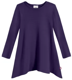 Girls Soft Cotton Jersey Long Sleeve Shark Bite Tunic | Purple