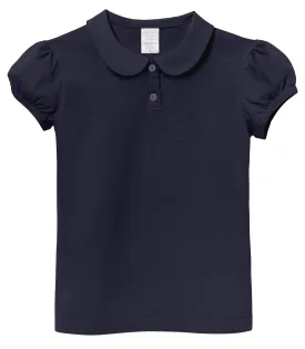 Girls Soft Cotton Jersey Peter Pan Collar Polo Puff Short Sleeve Tee-Seconds | Damage Dark Navy