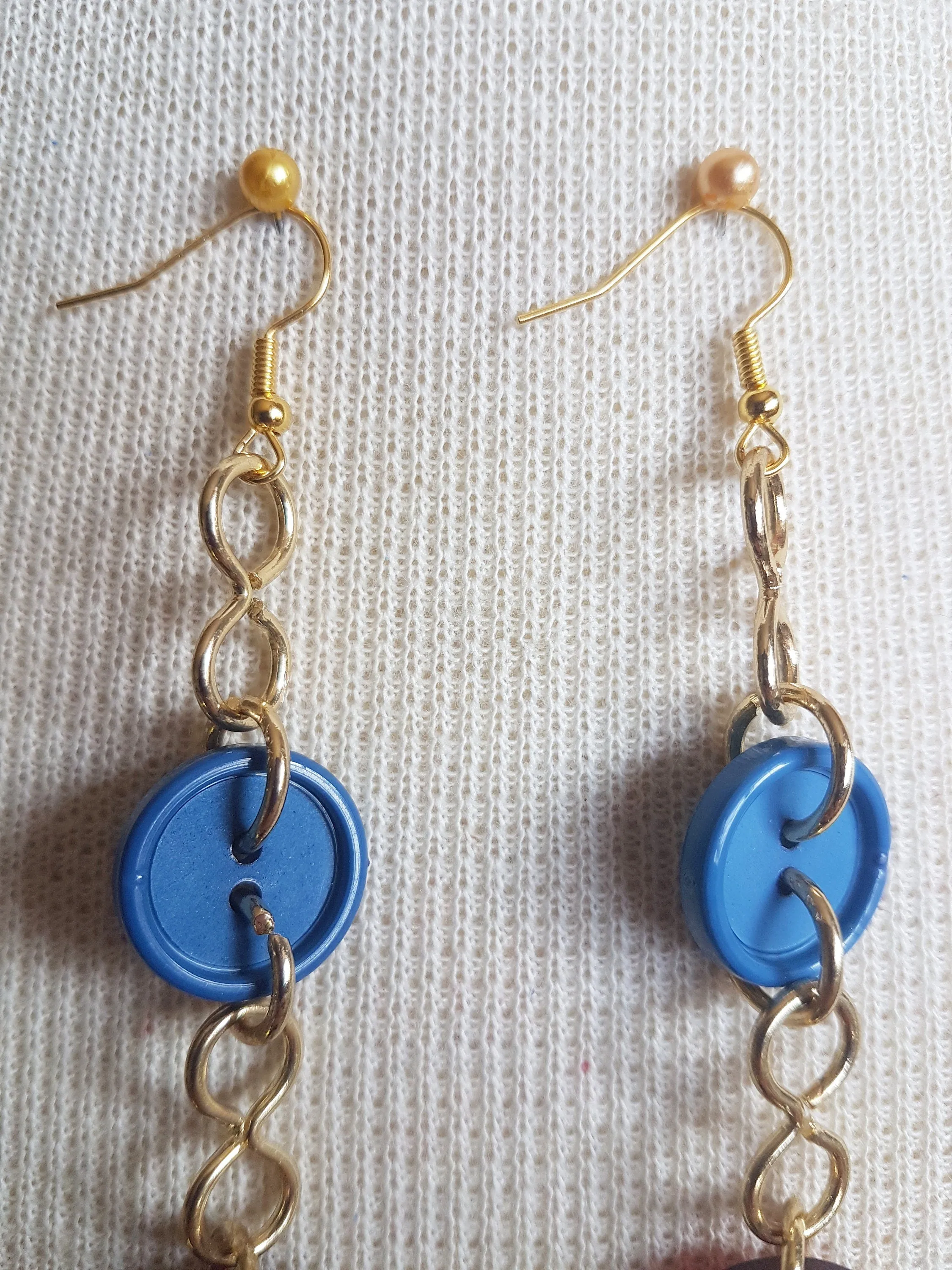 Gold Buttons Upcycle Dangle Earrings