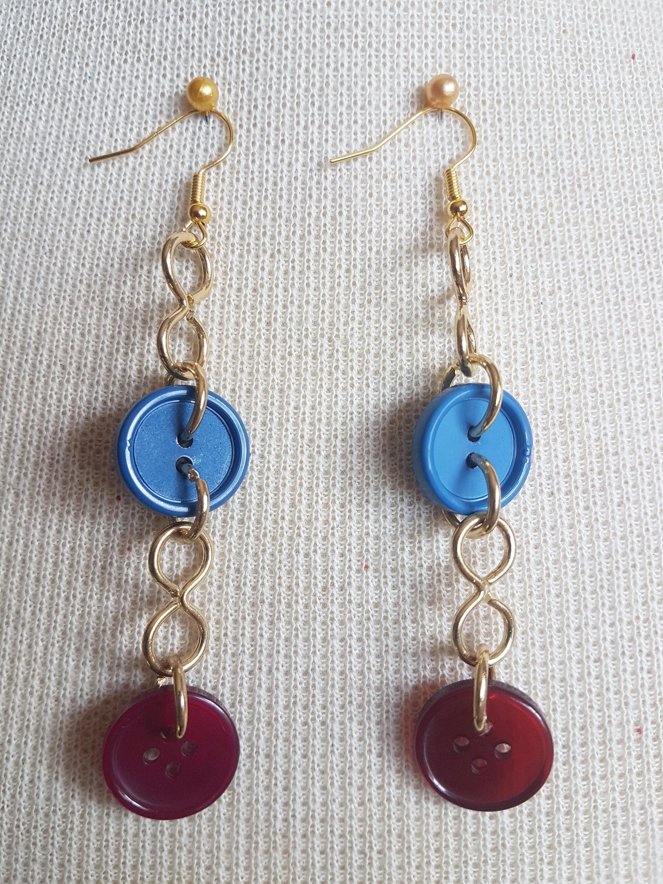 Gold Buttons Upcycle Dangle Earrings