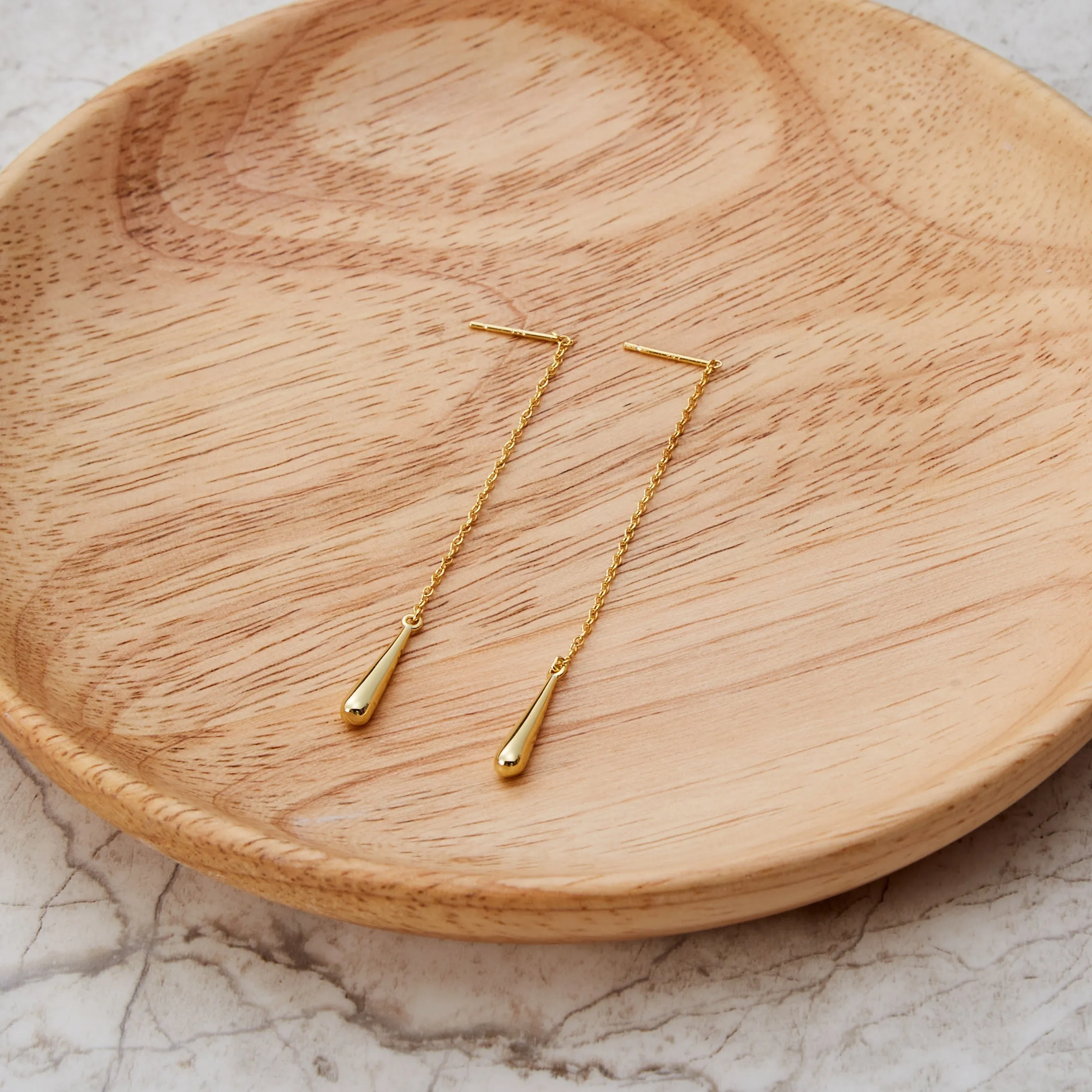 Gold Plated Sterling Silver Teardrop Thread Earrings