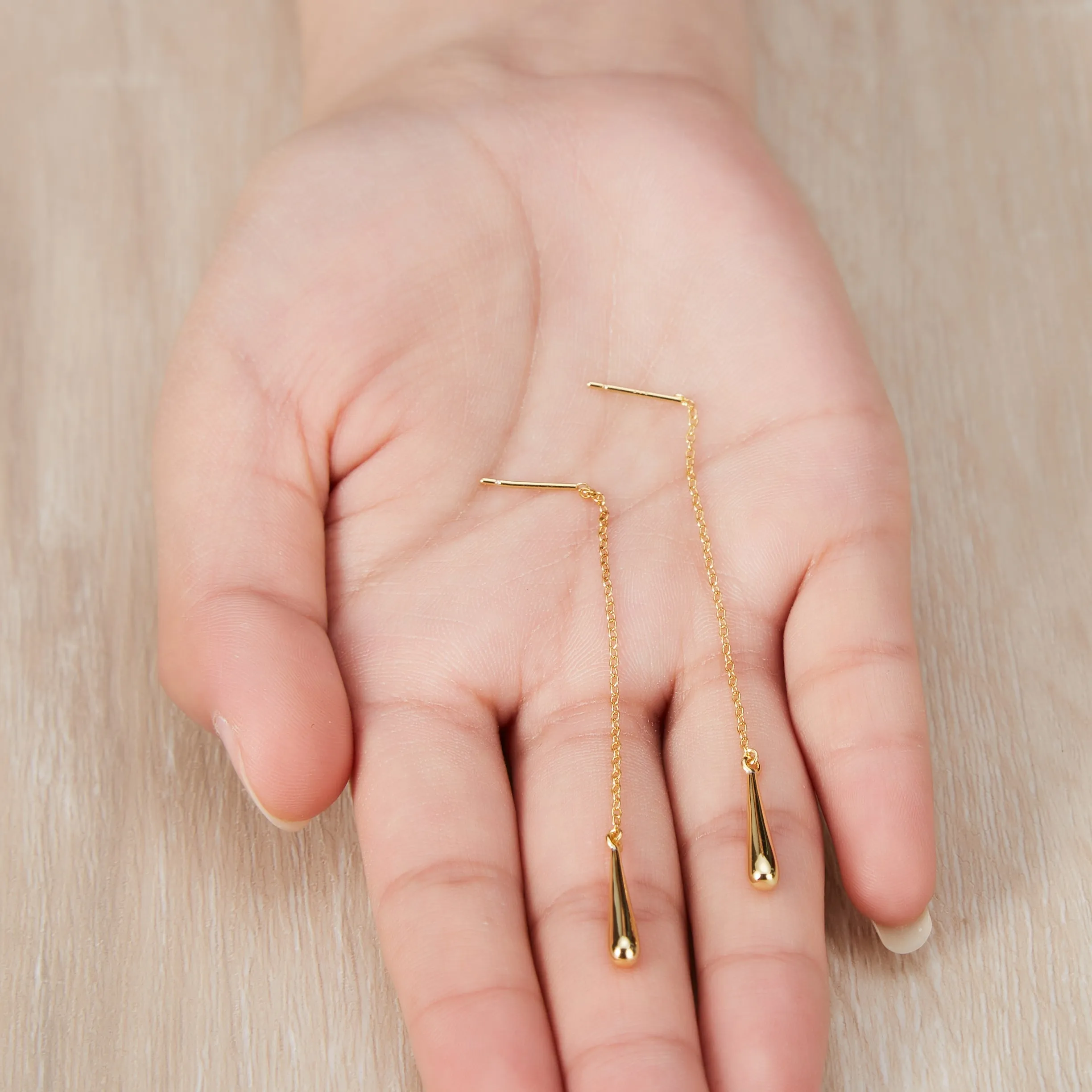 Gold Plated Sterling Silver Teardrop Thread Earrings