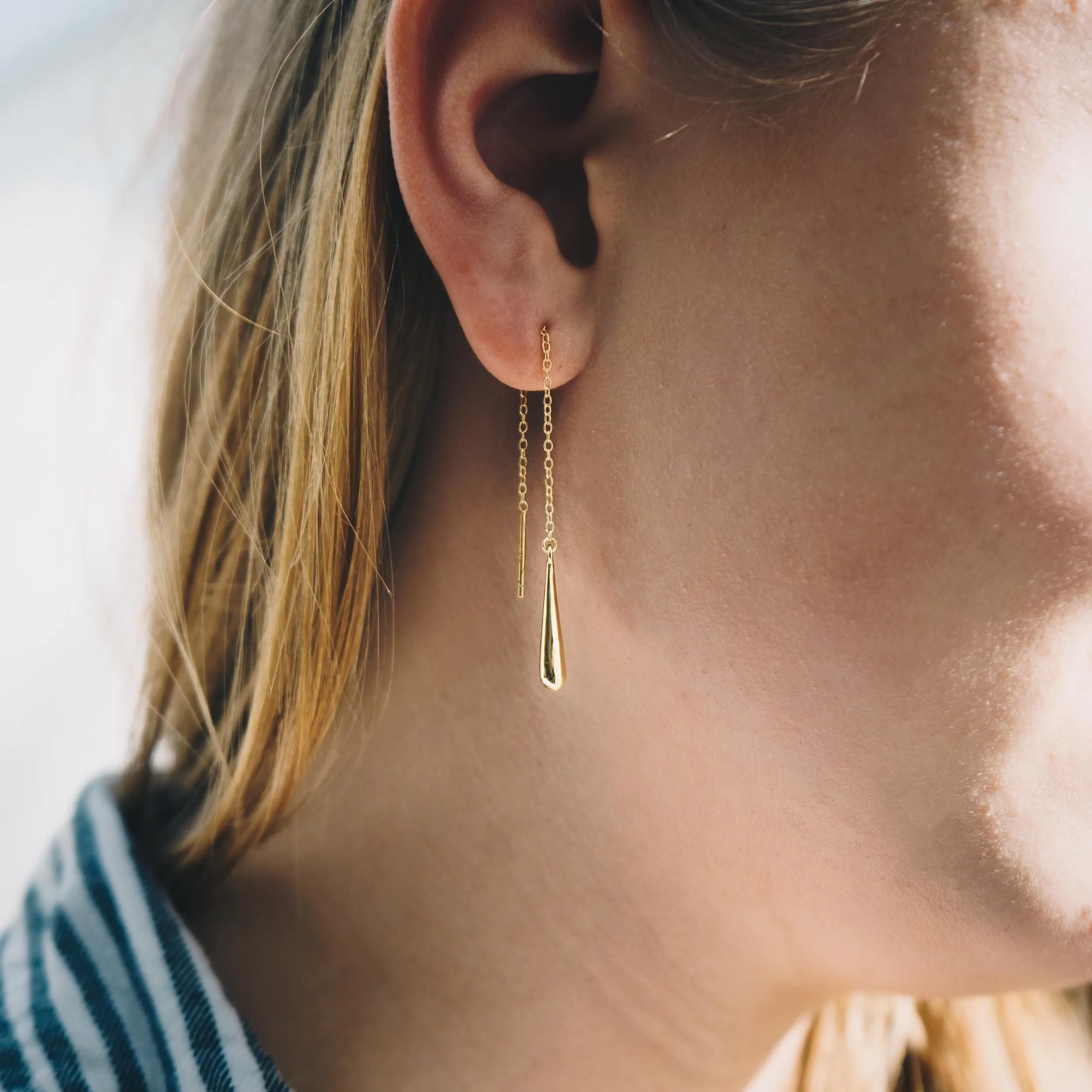 Gold Plated Sterling Silver Teardrop Thread Earrings