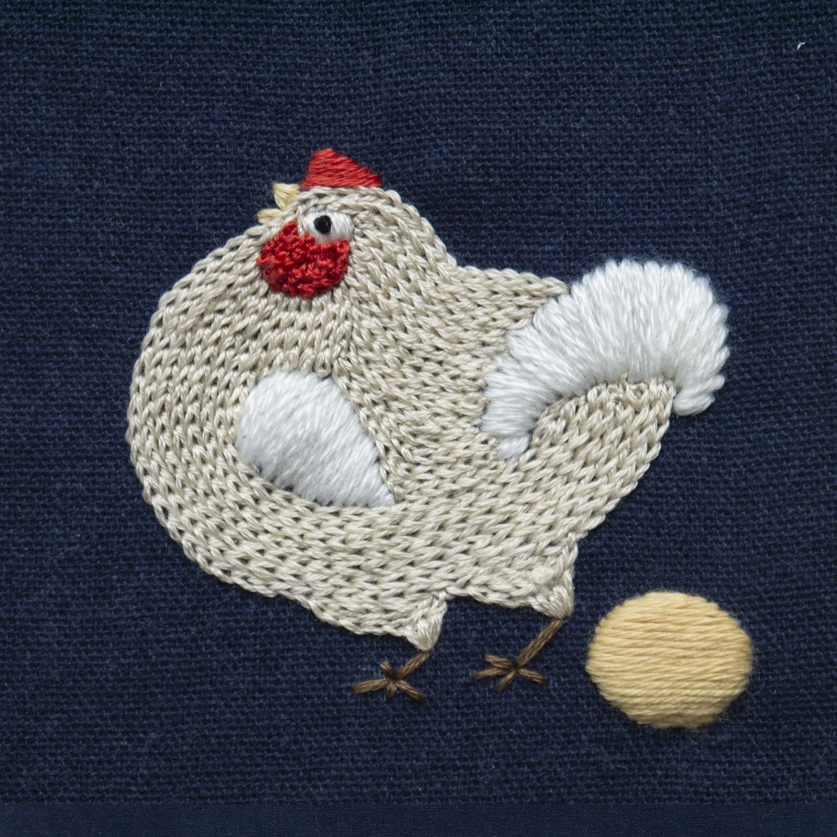 Handmade Chicken Embroidery Wall Art for small living room, Cotton Linen with Navy Blue Background, Farmhouse Style Home Decor 20x20cm