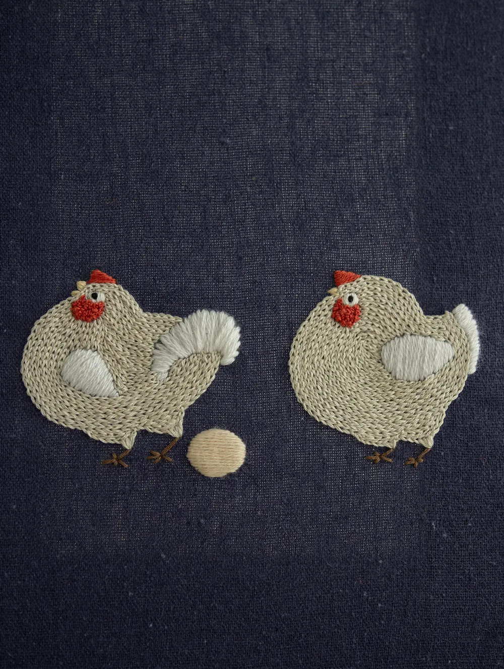 Handmade Chicken Embroidery Wall Art for small living room, Cotton Linen with Navy Blue Background, Farmhouse Style Home Decor 20x20cm