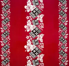 Hibiscus Tropical Leaves w/ Patches of Traditional Tapa Double Border Fabric | Polyester