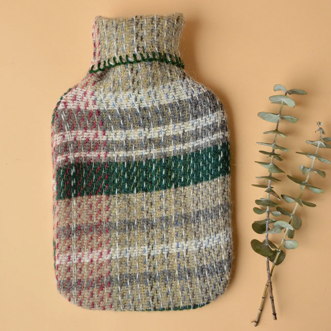 Hot Water Bottle with Plaid 100% Recycled Wool Cover