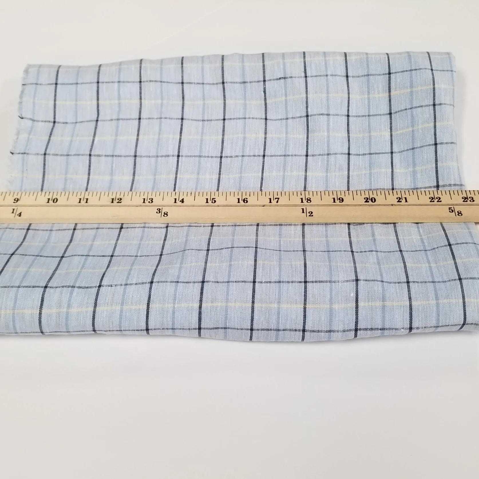 Premium Light Blue and Yellow Plaid Irish Linen Fabric by Spence Bryson – 150 GSM Woven, Sold by the Yard