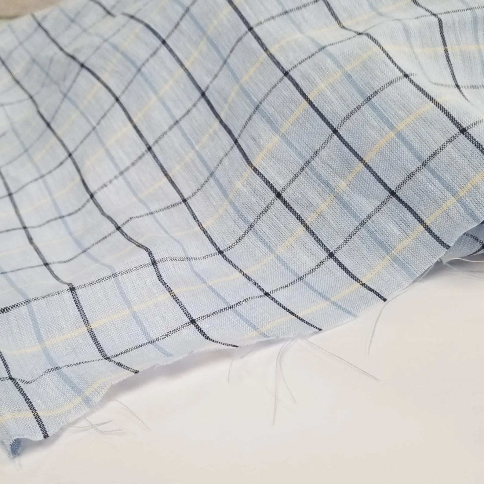 Premium Light Blue and Yellow Plaid Irish Linen Fabric by Spence Bryson – 150 GSM Woven, Sold by the Yard