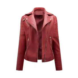 Leather Jacket Women Autumn Winter Leather Jackets Women Long Sleeve Zipper Slim Motor Biker Leather Coat Female Outwear