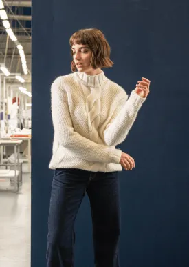 LESCUN - High Neck Structured Knit Sweater | Mohair Wool Blend (WINTER WHITE)