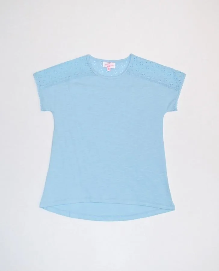 Light Blue Eyelet Trim Top