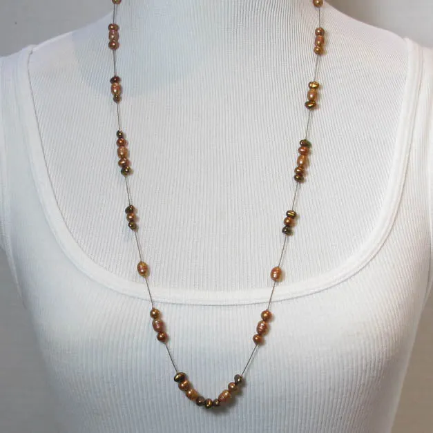 Long, Copper-Colored, Freshwater Pearl Necklace