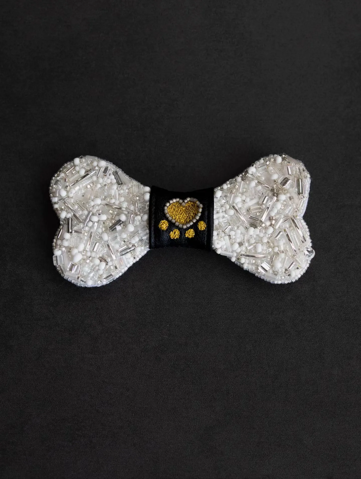 Luxury Handcrafted Pet Bow Tie,Custom Pet Gifts with Japanese Beads and French Gold Thread Embroidery