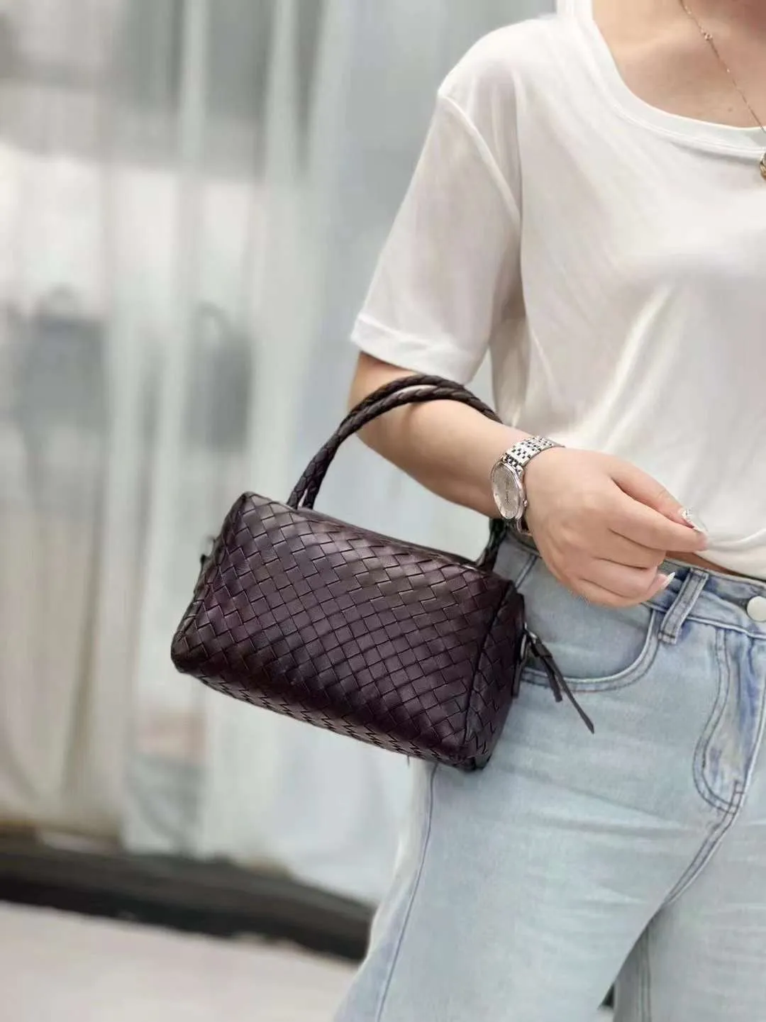 Luxury Women's Lambskin Woven Boston Crossbody Bag | Handcrafted Versatile Shoulder Bag