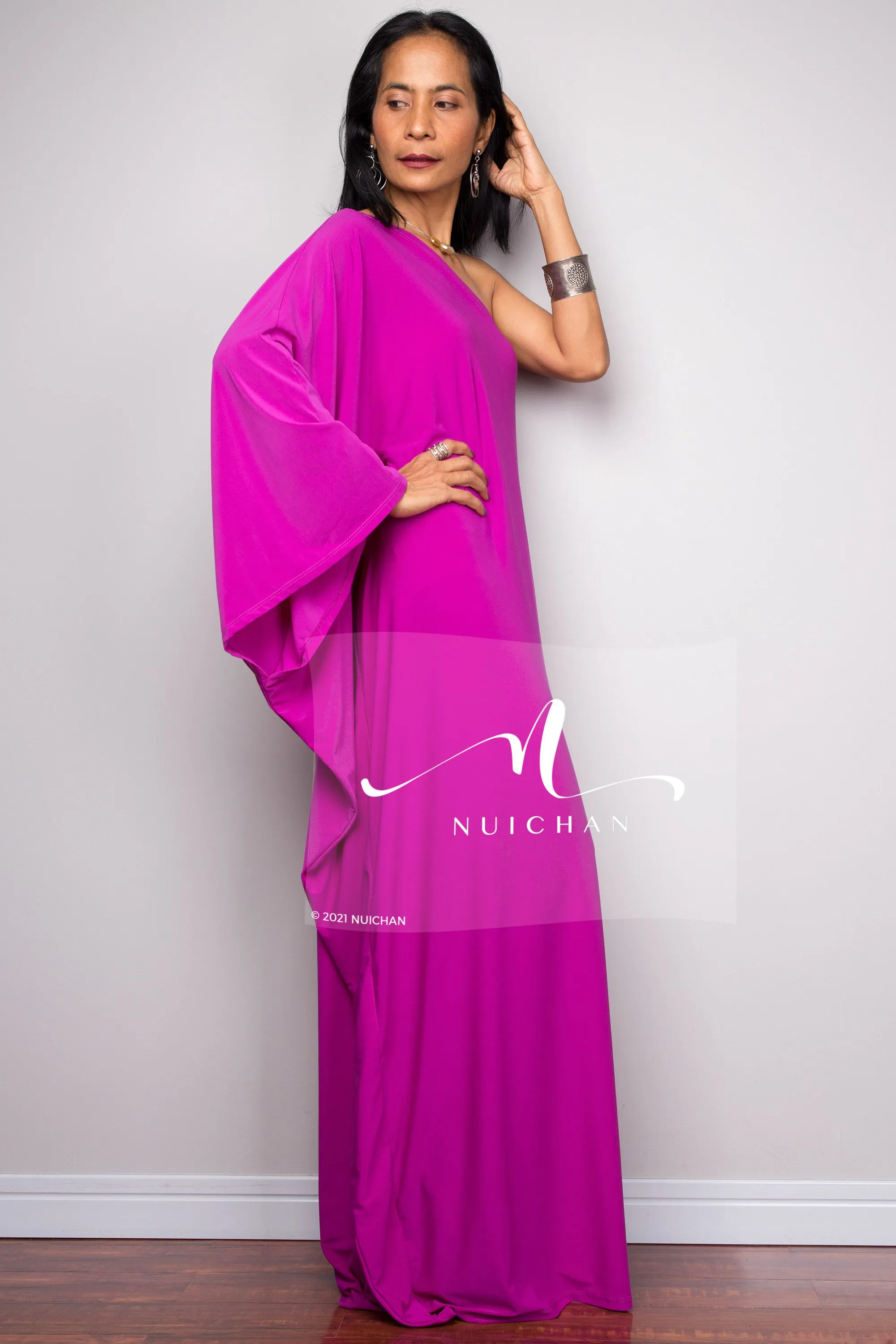 Magenta one shoulder dress