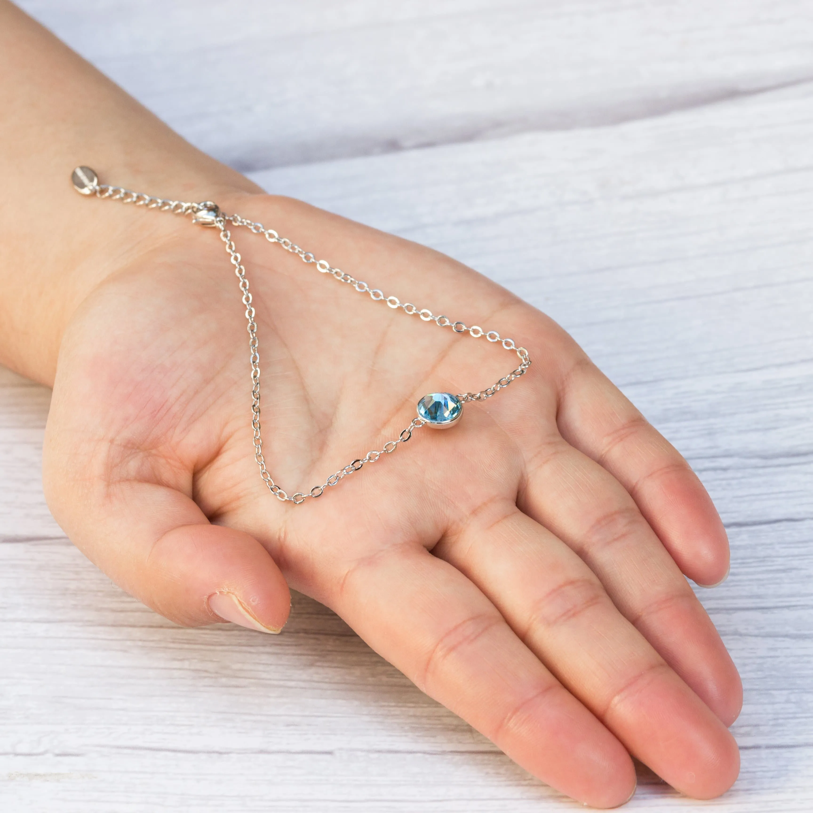 March (Aquamarine) Birthstone Anklet Created with Zircondia® Crystals