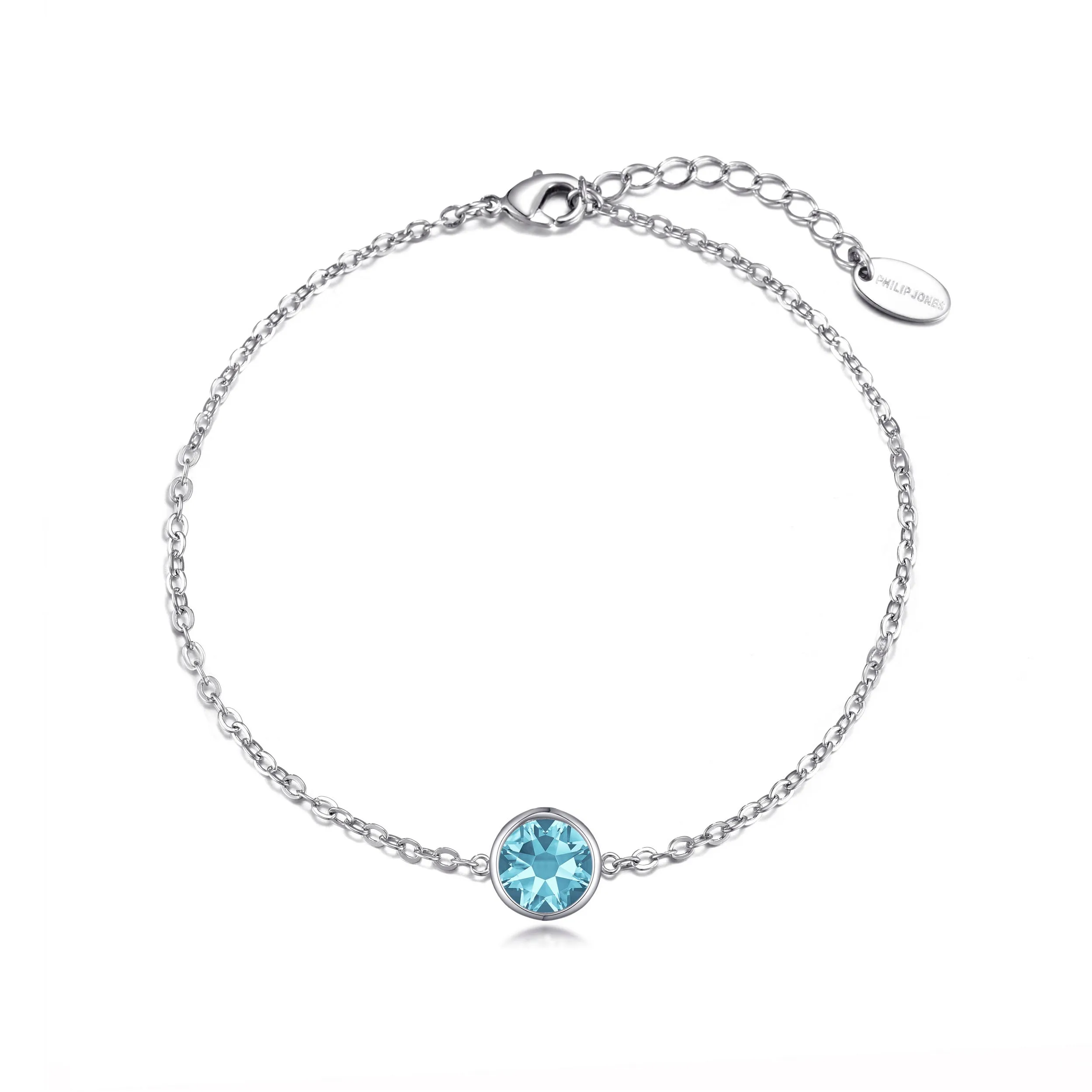 March (Aquamarine) Birthstone Anklet Created with Zircondia® Crystals