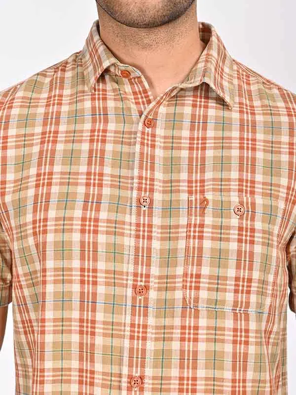 Men Checked Half Sleeve Cotton Blend Shirt