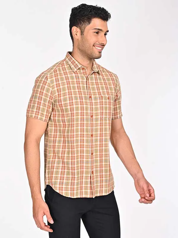 Men Checked Half Sleeve Cotton Blend Shirt