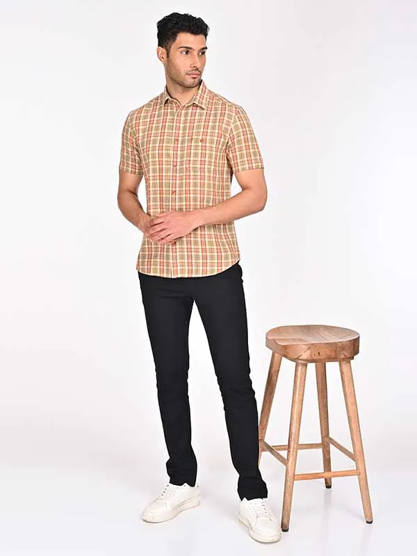 Men Checked Half Sleeve Cotton Blend Shirt