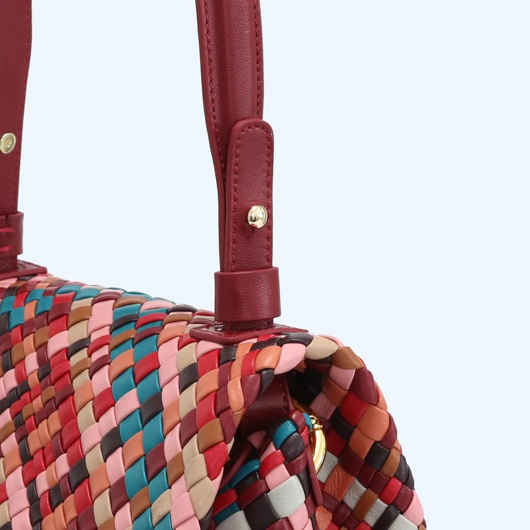 Multiple Colour Lambskin Hobo Bag, Large Handcrafted Woven Leather Shoulder Bag