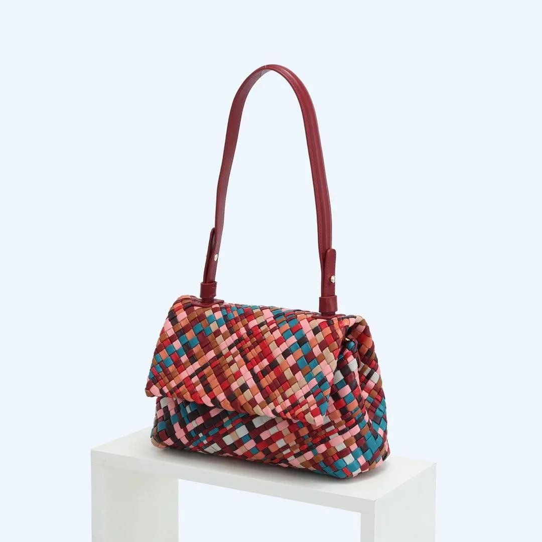 Multiple Colour Lambskin Hobo Bag, Large Handcrafted Woven Leather Shoulder Bag