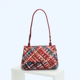 Multiple Colour Lambskin Hobo Bag, Large Handcrafted Woven Leather Shoulder Bag