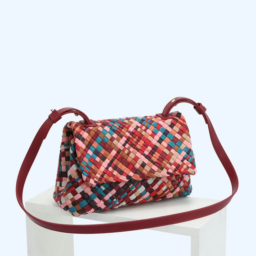 Multiple Colour Lambskin Hobo Bag, Large Handcrafted Woven Leather Shoulder Bag